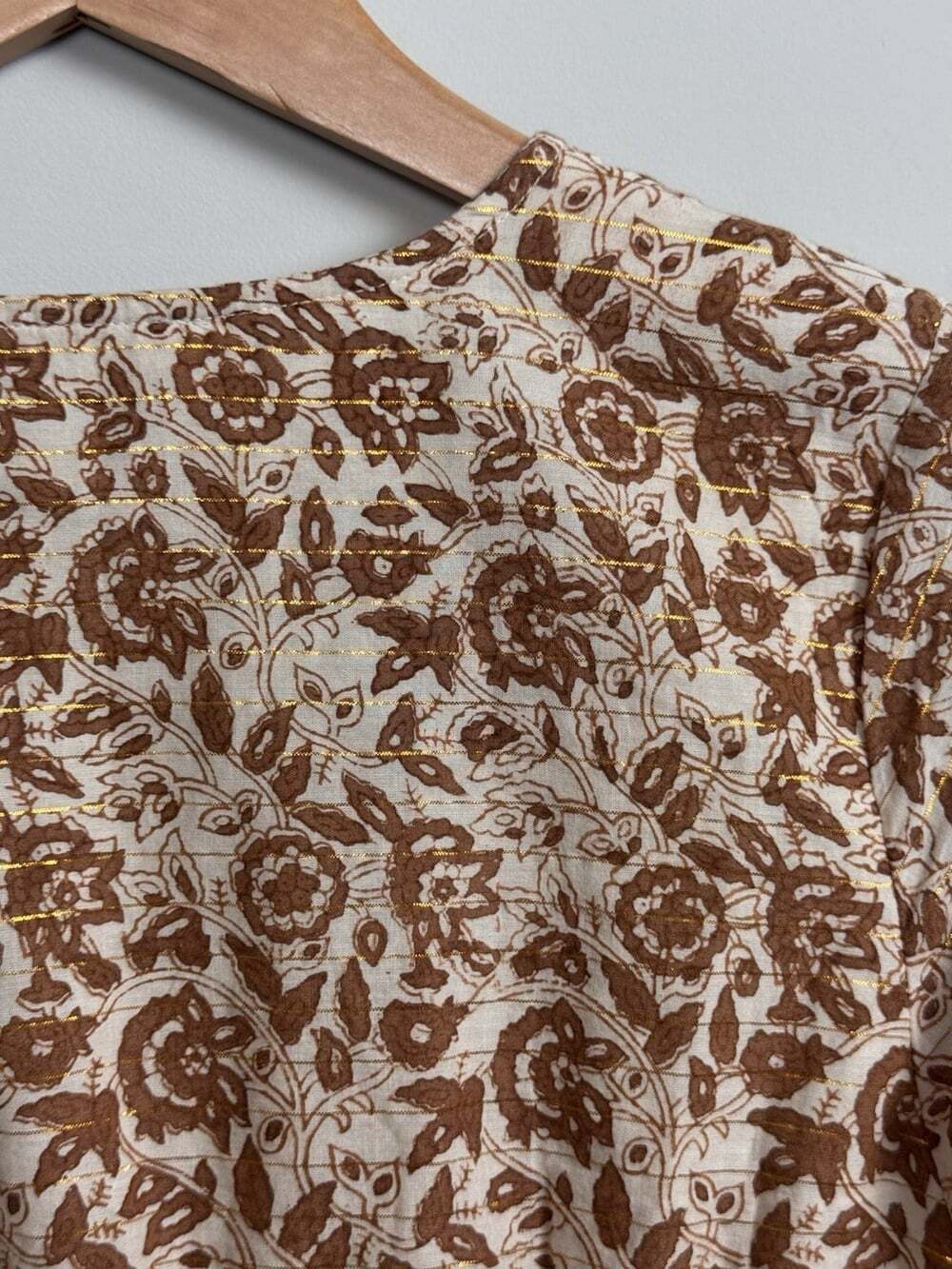 Cleobella Brown Ivory Floral Woven V-Neck Puff Sleeve Maxi Button Dress S - Picture 9 of 10